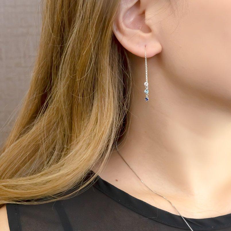 18金ピアス メンズ 片耳ピアス ブルートパーズ ロングピアス 