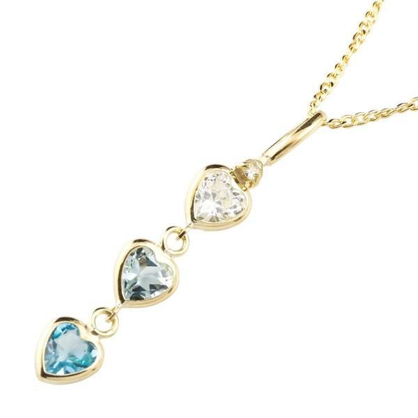 即納特典付き 18金 18k ネックレス レディース 人気 ハートブルートパーズ ダイヤモンド スリーストーン イエローゴールドk18 チェーン ダイヤ 希少 Mtkbrasil Com Br