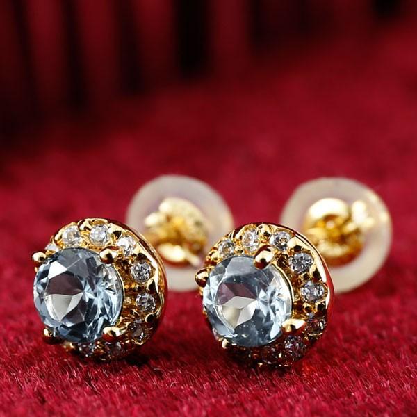 取り巻き アクアマリン ダイヤモンド 男性用 宝石 3月誕生石ダイヤ 大粒 ピアス ピアス スタッドピアス d100aqym ジュエリー工房アトラス夢 ピアス 18金 送料無料 メンズ 宝石 3月誕生石ダイヤ イエローゴールドk18