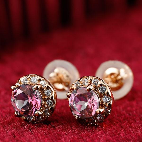 楽天市場 ピアス 18金 メンズ ピンクトルマリン ダイヤモンド 大粒 取り巻き スタッド ピンクゴールドk18 10月誕生石ダイヤ 男性用 宝石 送料無料 人気ブランド Khilalux Ma