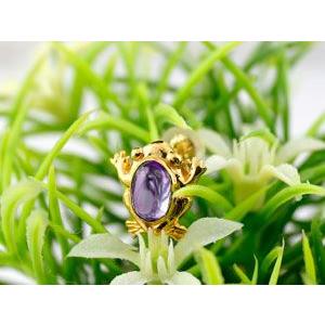 18金ピアス メンズ 片耳ピアス カエル ピアス アメジスト 蛙 スタッド