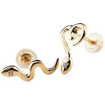 ピアス 18金 メンズ ヘビ スネーク スタッド ダイヤモンド ピンク