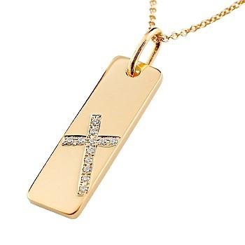 ネックレス ダイヤモンド 18金 クロス プレート ピンクゴールドk18 18k ペンダントトップ 十字架 シンプル 人気 ダイヤ プレゼント 女性 送料無料