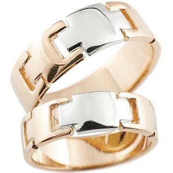 クロス ペアリング ペア 結婚指輪 マリッジリング ピンクゴールドk18 プラチナ コンビリング 地金リング 十字架 シンプル 結婚式 人気 18金 ストレート