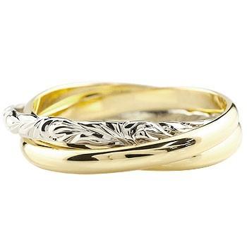 ピンキーリング ハワイアンジュエリー 3連リング イエローゴールドk18 プラチナ 指輪 手彫りハワイアンジュエリー ハワイアンリング エンゲージリング 婚約指輪なら レディース 地金リング レディースアクセサリー yp100 ジュエリー工房アトラス夢 18金2 3 甲丸