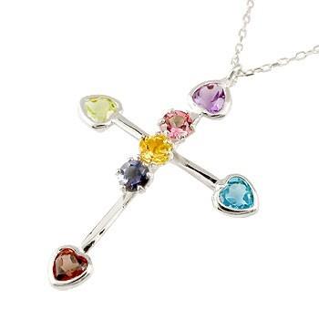 ネックレス レディース アミュレット プラチナクロス 十字架 ハート 天然石 7色 ペンダントトップ pt900 チェーン 人気 宝石 送料無料 セール SALE