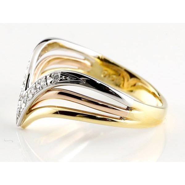 プラチナ リング メンズ ダイヤモンド 3色 指輪 ダイヤ スリーカラー V