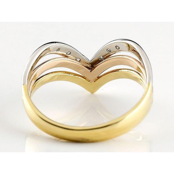 プラチナ リング メンズ ダイヤモンド 3色 指輪 ダイヤ スリーカラー V