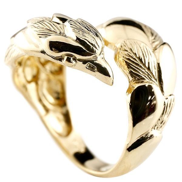 k18 メンズ 18金 太め ゴールド 18k フェザー 羽 イーグル イエローゴールドk18 鷹 幅広 指輪 フリーサイズ 男性 送料無料 セール SALE
