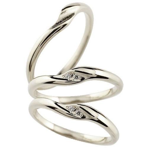 結婚指輪 ペアリング ペア マリッジリング ダイヤモンド ホワイトゴールドk10 シンプル つや消し 10金 結婚式 ダイヤ トラスリング 3本セット 送料無料 人気