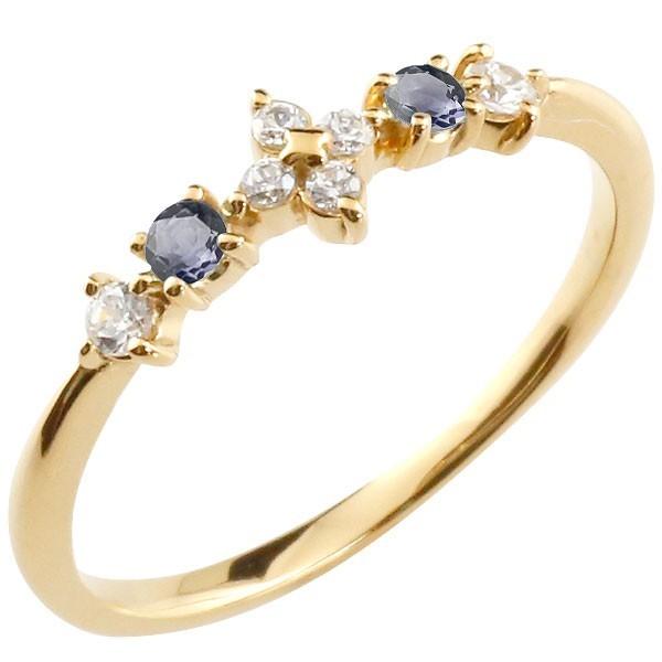 無料長期保証 18金 18k フラワー 花 リング アイオライト ダイヤモンド イエローゴールドk18 18k ピンキーリング 指輪 華奢リング 重ね付け レディース 宝石 送料無料 Www sciences Africa