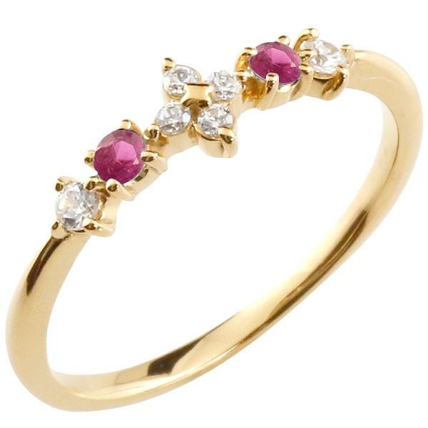 速くおよび自由な ダイヤモンド ルビー リング 花 フラワー 女性らしい華奢なフォルムがフェミニンな指先を演出 イエローゴールドk18 送料無料 宝石 7月誕生石 レディース 18金 重ね付け 華奢リング 指輪 ピンキーリング 18k レディースアクセサリー