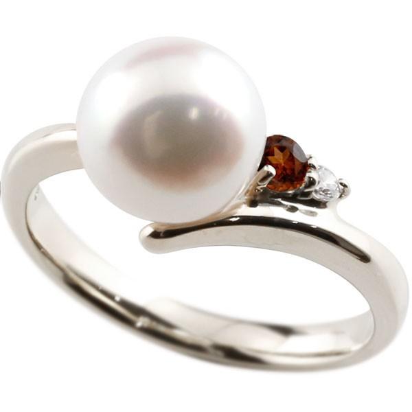 パールリング 真珠 エンゲージリング 婚約指輪 ダイヤ 18金 ガーネット ホワイトゴールドk18 リング ダイヤモンド指輪 18金 送料無料 母の日 人気