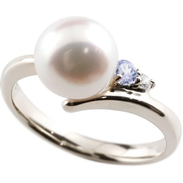 パールリング 真珠 エンゲージリング 婚約指輪 ダイヤ タンザナイト シルバー925 リング ダイヤモンド指輪 プレゼント 女性 送料無料 ホワイトデー 人気 エンゲージリング