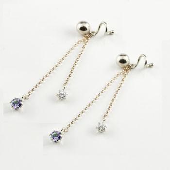 在庫限り 18金 ピアス メンズ キャッチのいらないピアス ダイヤモンド アイオライト ホワイトゴールドk18 ロングピアス 丸玉 シンプル キャッチナッシャー 宝石 21年春夏再販 Www Skylanceronline Com