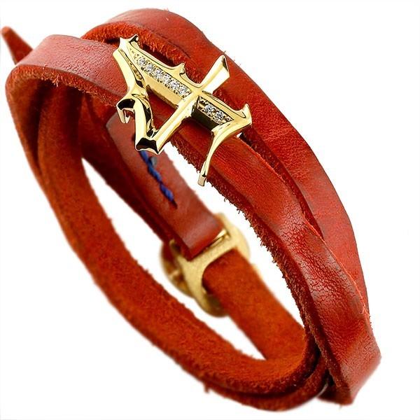 注目ブランドのギフト 3周巻き ナンバー 4 数字 ブレスレット ダイヤモンド メンズ ヴィンテージ感たっぷりの本革 地金ブレスレット レッド Tokyo Contrad 東京 コントラッド 男性用 10金 K10 地金 イエローゴールドk10 メンズアクセサリー Postetelecom Gouv Cg