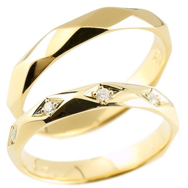 結婚指輪 ペアリング ペア イエローゴールドk18 キュービックジルコニア マリッジリング カットリング 菱形 cz k18 18金 宝石 送料無料 セール SALE