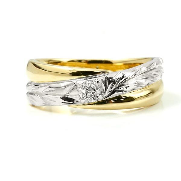 アウトレット長島 結婚指輪 ペアリング ペア プラチナ マリッジリング ハワイアン イエローゴールドk10 ダイヤモンド 一粒 10金 結婚式
