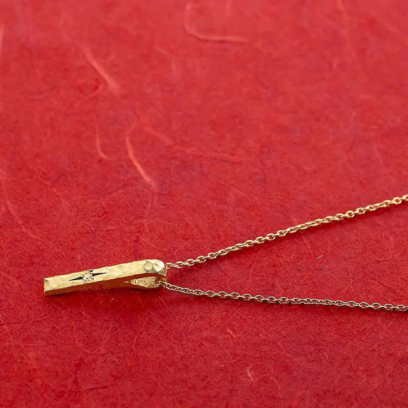 純金 ネックレス 24金 トップ レディース バー ダイヤモンド ゴールド 槌目 槌打ち ロック仕上げ 24K k24 シンプル_1