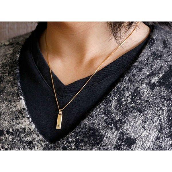 ゴールド ネックレス ブラックダイヤモンド メンズ ペンダントトップ イエローゴールド 10k バーネックレス トップ つや消し