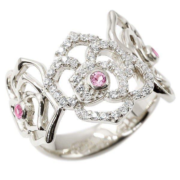 【ギフト】 シルバー ピンクサファイア ダイヤモンド バラ リング 婚約指輪 人気 母の日 ローズ 薔薇 sv925 エンゲージリング 幅広 ピンキーリング指輪 ダイヤ ピンキーリング