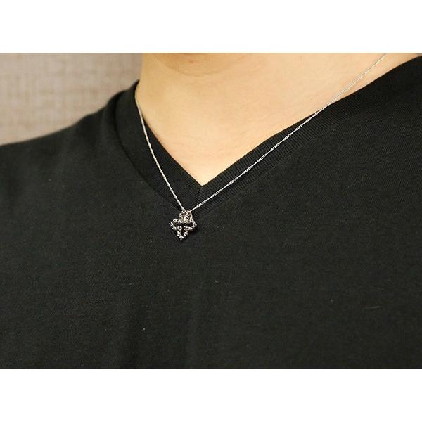 ネックレス ダイヤモンド メンズ ブラックダイヤモンド ホワイトゴールドk10 オープンクロス ペンダントトップ 10金 チェーン 十字架 送料無料 人気