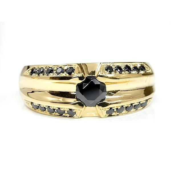 ほぼ未使用 メンズ リング ブラックダイヤモンド イエローゴールドk18 幅広 指輪 リング ブラックダイヤ 一粒 大粒 18金 男性用 送料無料 【WSO4374685885】(152900円)