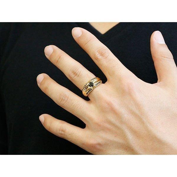 メンズ リング ブラックダイヤモンド イエローゴールドk18 幅広 指輪 リング ブラックダイヤ 一粒 大粒 18金 男性用 送料無料 ファッション 腕時計、アクセサリー メンズアクセサリー