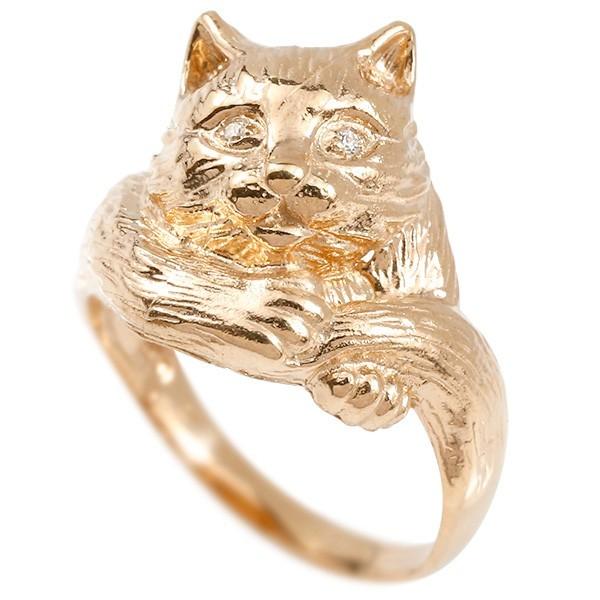 リング ダイヤモンド 猫 ピンクゴールドk18 エンゲージリング 幅広 指輪 ピンキーリング 婚約指輪 ダイヤ 18金 ねこ ネコ レディース 送料無料 セール SALE