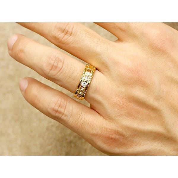 結婚指輪 ペアリング ペア イエローゴールドk18 ダイヤモンド エンゲージリング指輪 幅広 ピンキーリング マリッジリング 18金_5
