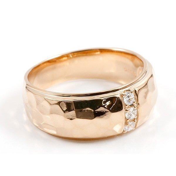 結婚指輪 LGBTQ ペアリング ２本セット 18金 ダイヤモンド 幅広 槌目 槌打ち ロック仕上げ メンズ ゴールド 18k ピンクゴールドk18 男性用 送料無料｜atrusyume｜02