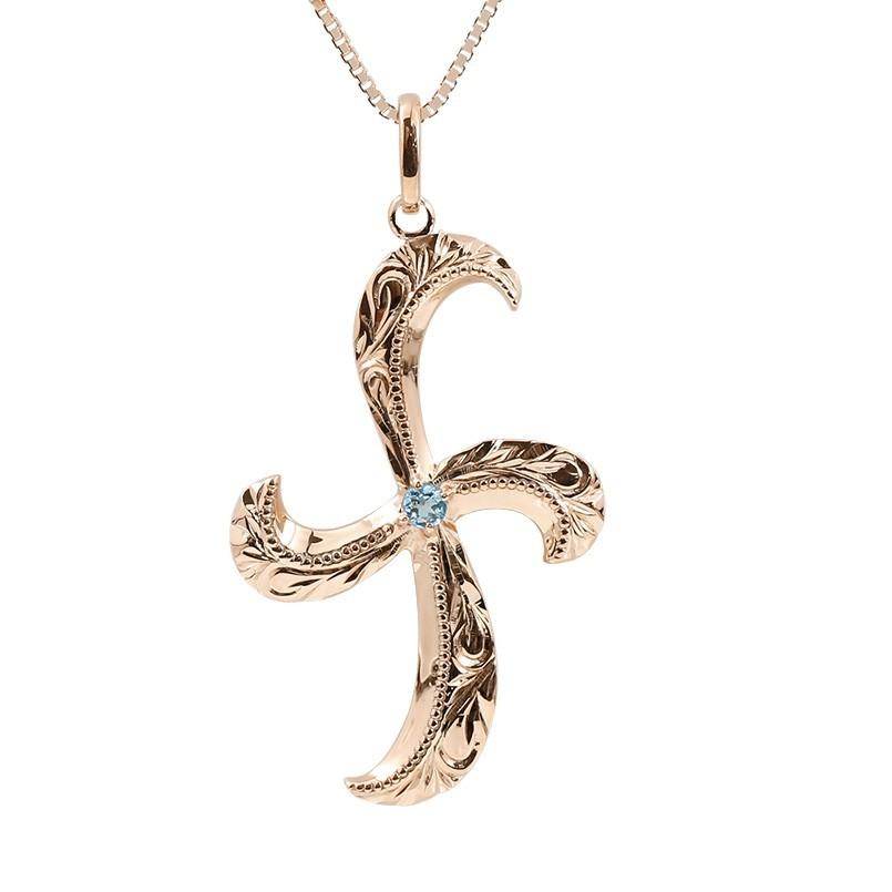 欠品カラー再入荷 18金 18k ハワイアンジュエリー メンズ ネックレス トップ ピンクゴールドk18 クロス ブルートパーズ 十字架 ミル打ちデザイン トレジャーハンター 男性用 超美品 Www Skylanceronline Com