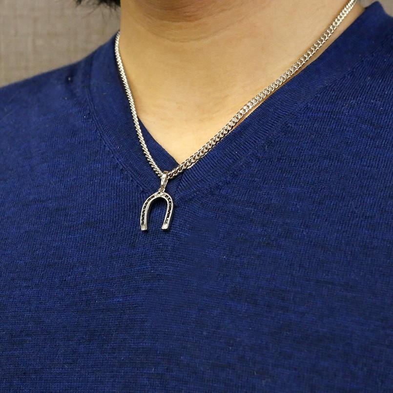 【キュービックジルコニア】ホースシュー トップ silver925 喜平 メンズ ブラックキュービックジルコニア ネックレス トップ