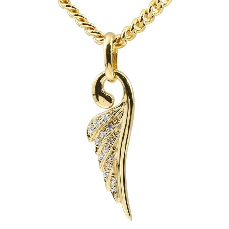 ネックレス ダイヤモンド メンズ 喜平 イエローゴールドk10 羽根 ペンダントトップ 10金 キヘイ ダイヤ 天使 エンジェル 羽 翼 フェザー