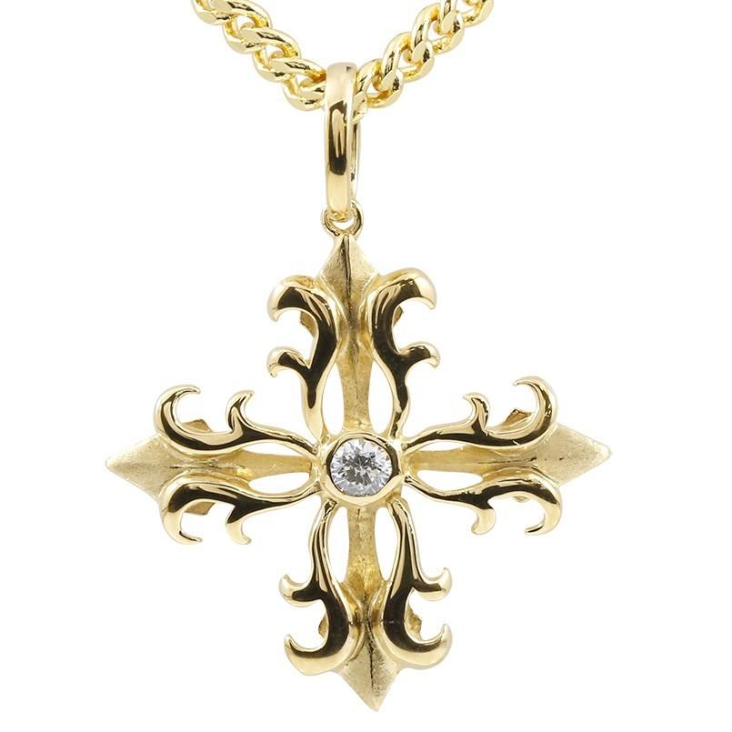 喜平 メンズ キュービックジルコニア ネックレス クロス トップ イエローゴールドk10 クロス メンズアクセサリー 透かし ネックレス つや消し ペンダント 10金 十字架 父の日 キヘイチェーン cyicmba ジュエリー工房アトラス夢