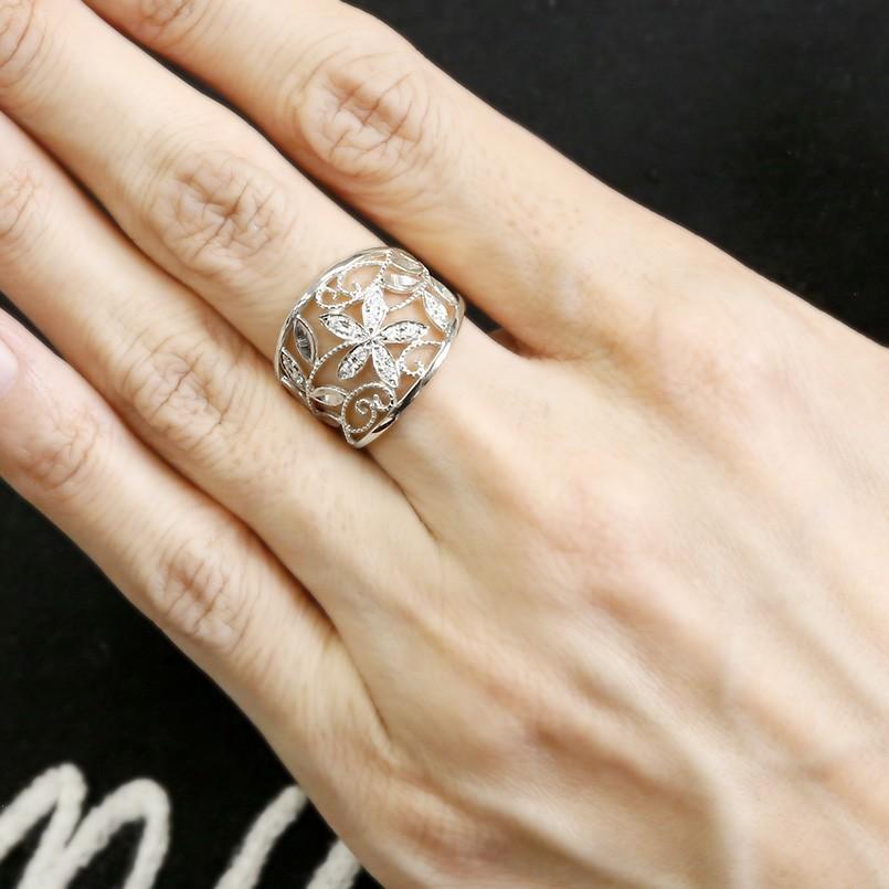 ピンキーリング 婚約指輪 ダイヤ プラチナリング ダイヤモンド エンゲージリング幅広 透かし ミル打ち 花 ボタニカル 指輪 pt900 送料無料 セール SALE_5
