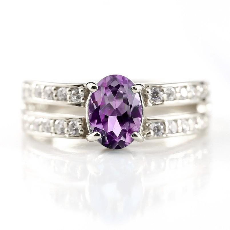 プラチナリング ダイヤモンド アメジスト 婚約指輪 ダイヤ ピンキー