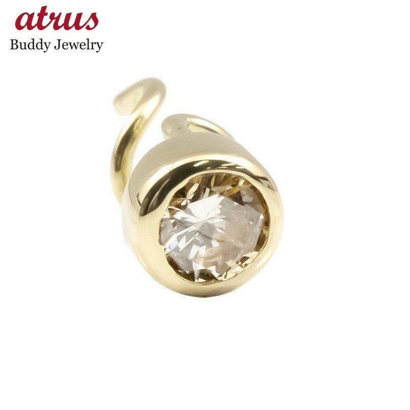 18金 ピアス メンズ キャッチのいらないピアス 片耳ピアス ブラウン