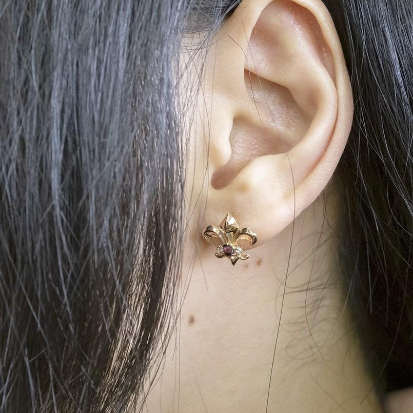 メンズ 片耳ピアス ピンクゴールドk10 ユリの紋章 ガーネット ダイヤモンド スタッドピアス 10金 1月誕生石 フルール ド リス 男性用 人気 赤い宝石 送料無料 ggium ジュエリー工房アトラス夢 通販 Yahoo ショッピング