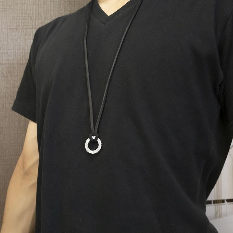 ハワイアンジュエリー メンズ ネックレス シルバー925 リング 革ひも