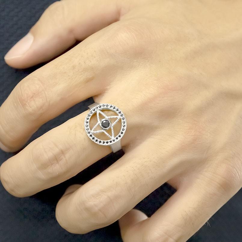 ★最終価格★ メンズ プラチナリング ブラックキュービックジルコニア 四芒星 指輪 pt900 ピンキーリング リング 男性用 コントラッド 東京 【MYK1486215050】(51945円)