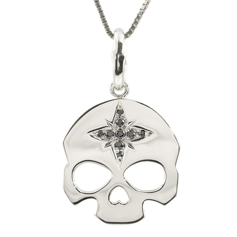 激安な ドクロ ホワイトゴールドk18 ブラックダイヤモンド メンズ ネックレス ブラックダイヤモンドネックレス クールなドクロモチーフ ペンダント コントラッド東京 髑髏 スカル プルメリア ベネチアンチェーン 男性用 18金 メンズアクセサリー