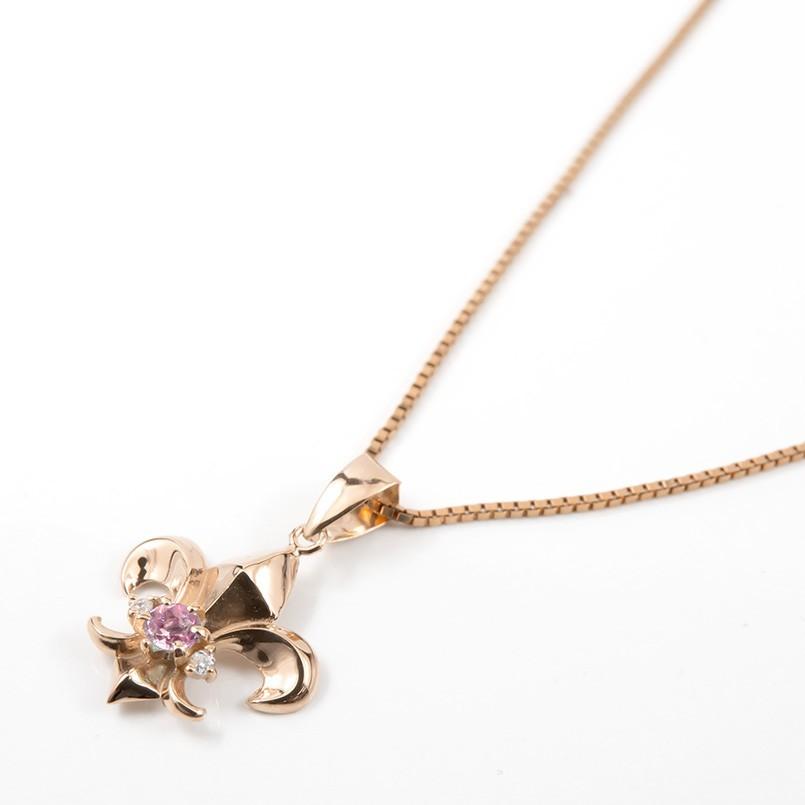 手数料安い ネックレス トップ メンズ ピンクトルマリン ダイヤモンド ピンクゴールドk10 ユリの紋章 10金 シンプル チェーン 男性用 フルール ド リス 魅了 Altaknyia Com