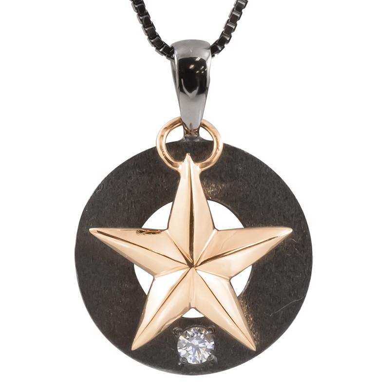 メンズ ネックレス トップ キュービックジルコニア ピンクゴールドk18 シルバー ブラックメッキ 黒 ブラック スター 星 シンプル 18金 コンビ 送料無料 人気