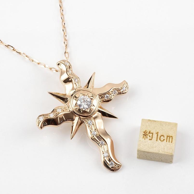 売り切れ必至 18金 ネックレス メンズ ダイヤモンド 太陽 クロス ペンダント ゴールド 18k ピンクゴールドk18 十字架 グリームカットチェーン 数量限定 Kslcity Com My