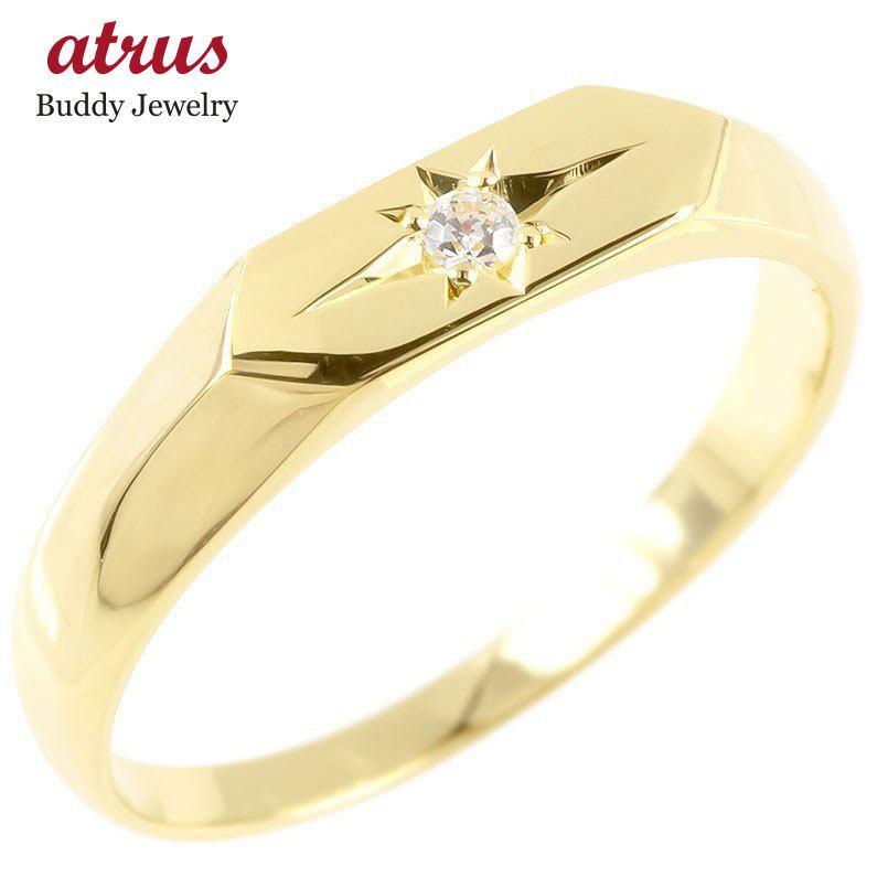ポイント10倍 リング メンズ ゴールド メンズ 印台 18金 ダイヤモンド 一粒 指輪 イエローゴールドk18 シンプル ピンキーリング リング 男性 送料無料 海外最新 Loopbiketours Com