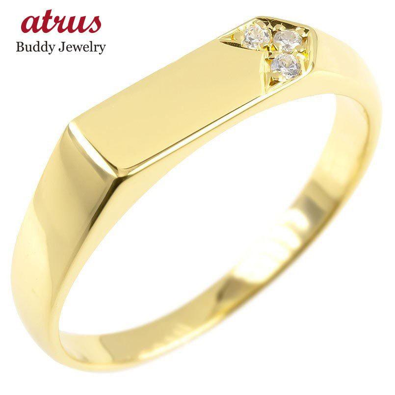 開店祝い 18金 リング ゴールド メンズ 印台 ダイヤモンド 指輪 イエローゴールドk18 シンプル ピンキーリング リング 男性 新品即決 Lespakigali Com