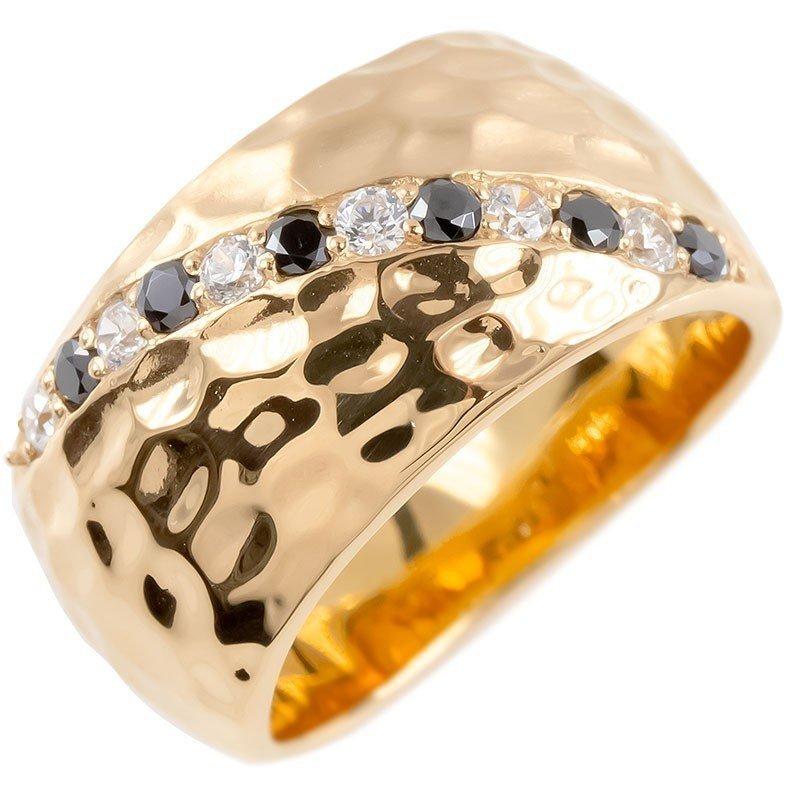 18金 リング メンズ ダイヤモンド ブラックダイヤモンド 幅広 指輪 槌目 槌打ち ロック仕上げ つや消し ピンクゴールドk18 ピンキーリング 送料無料 人気(106700円)