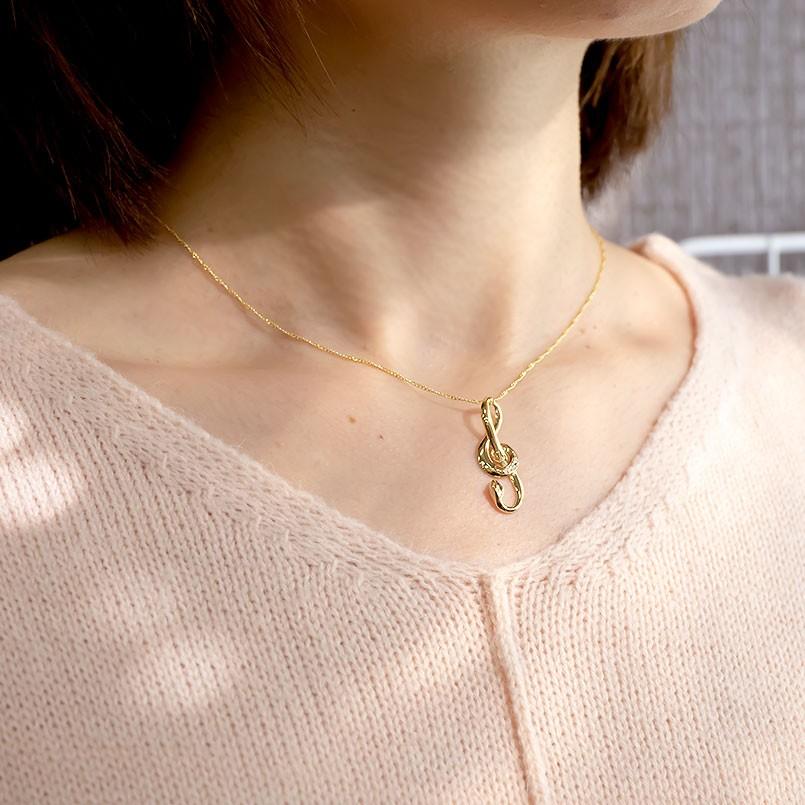 ネックレス ダイヤモンド 18金 ヘビ ト音記号 ゴールド 18k イエローゴールドk18 蛇 スネーク アミュレット ダイヤ 音符 音楽の画像