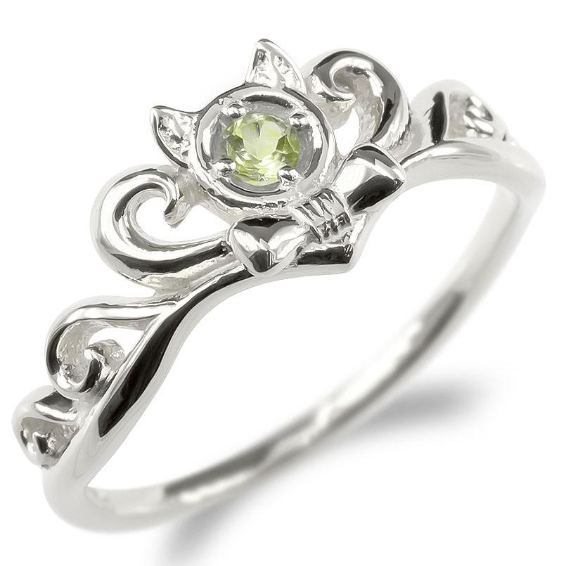 シルバー リング ペリドット 猫 指輪 Sv925 ティアラ リボン 婚約指輪 安い エンゲージリング ピンキーリング 女性 ネコ ねこ 人気 送料無料 日本最大のブランド